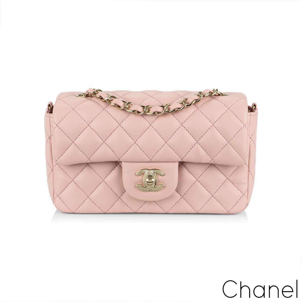 Chanel Light Pink Lambskin Classic Mini Flap Bag | Rich Diamonds